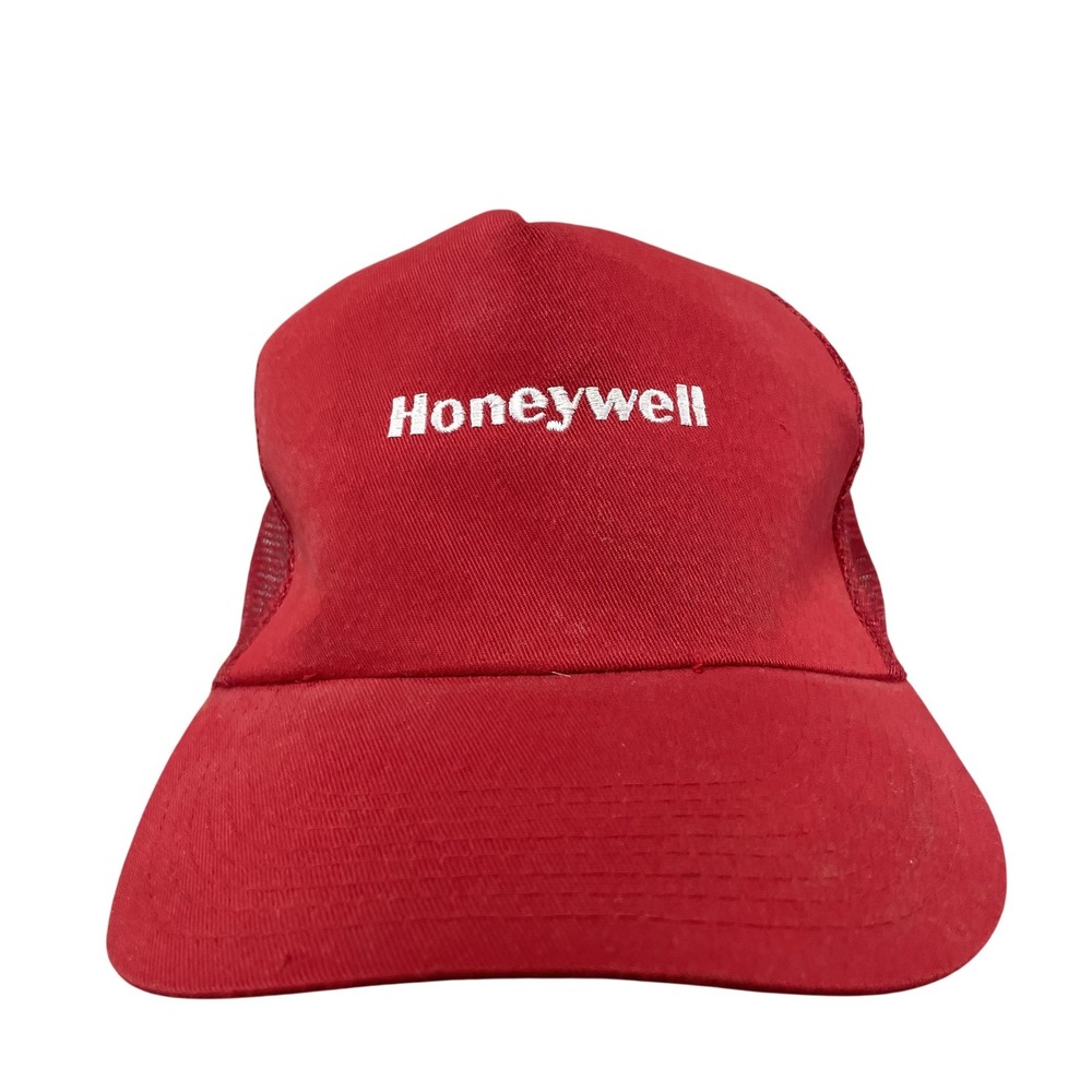 VTG Honeywell Hat Cap Snap Back One Size Mens Red Mesh Trucker Logo Workwear